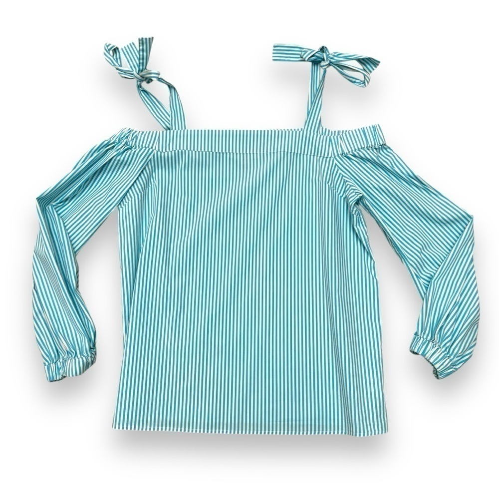 Michael Kors Blue Turquoise White Striped Off Shoulder Top - Medium